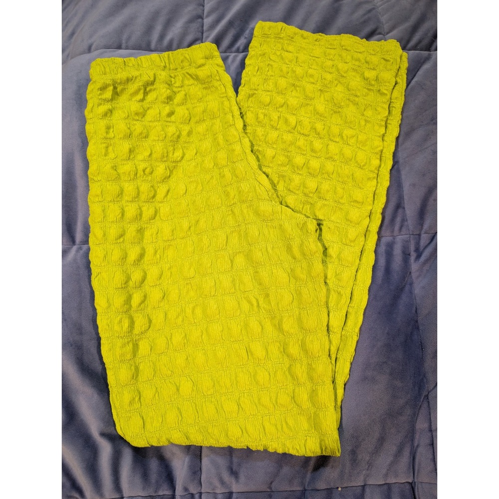 Urban Outfitters Tanya Texture Pants Womens Medium Lime Bubble Straight‎